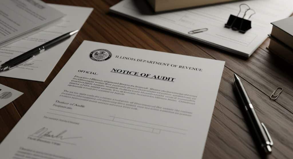 An official audit notice from the Illinois Department of Revenue.